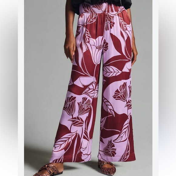 Anthropologie Maeve the saria smocked wide leg pants NWT side M - Picture 9 of 9